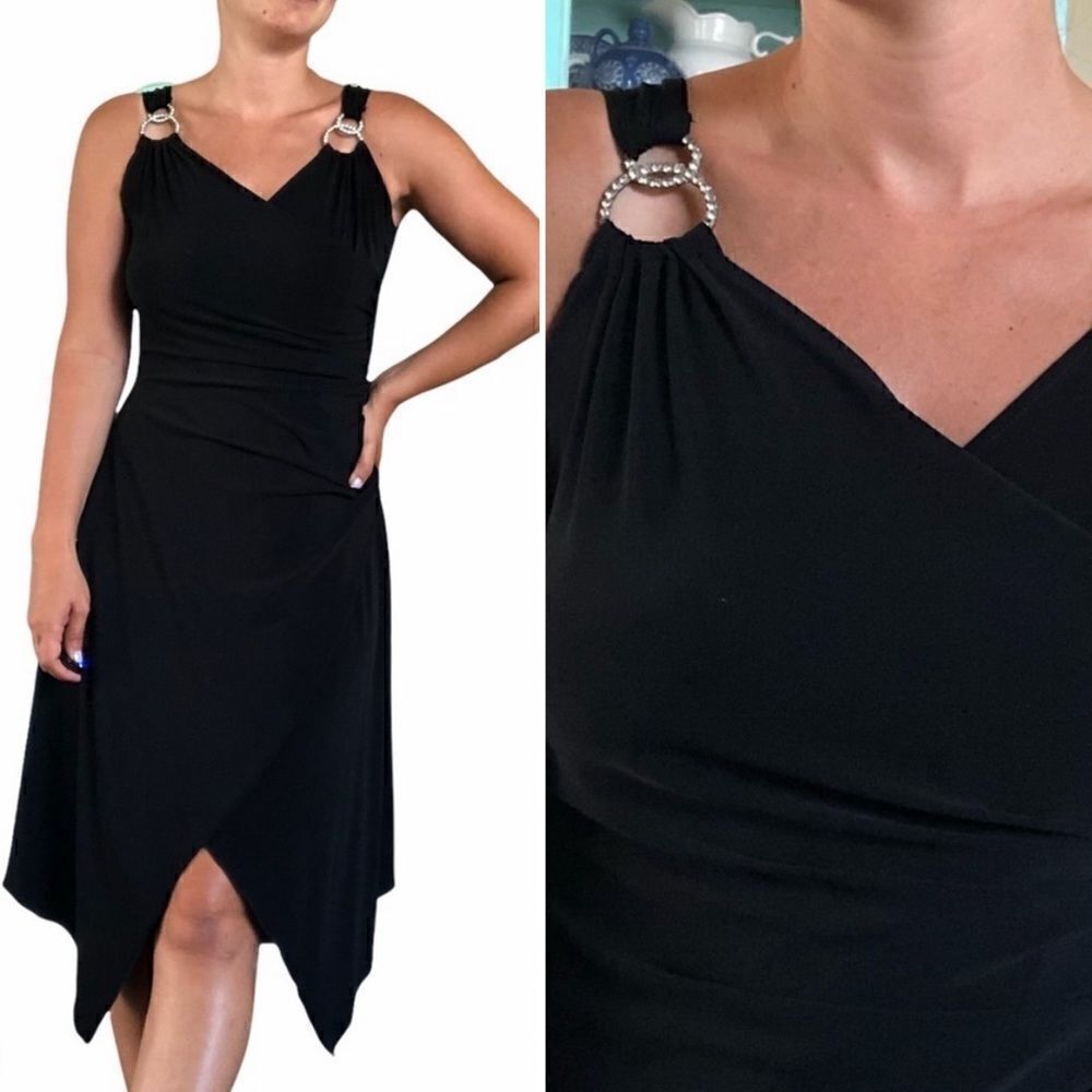 Vintage 90s Black Asymmetrical Dress Cocktail 1990 - Picture 1 of 10